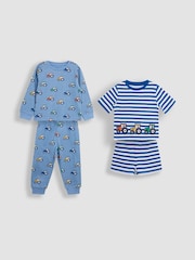 JoJo Maman Bébé Blue 100% Cotton Jersey Pyjamas 2 Pack - Image 1 of 9