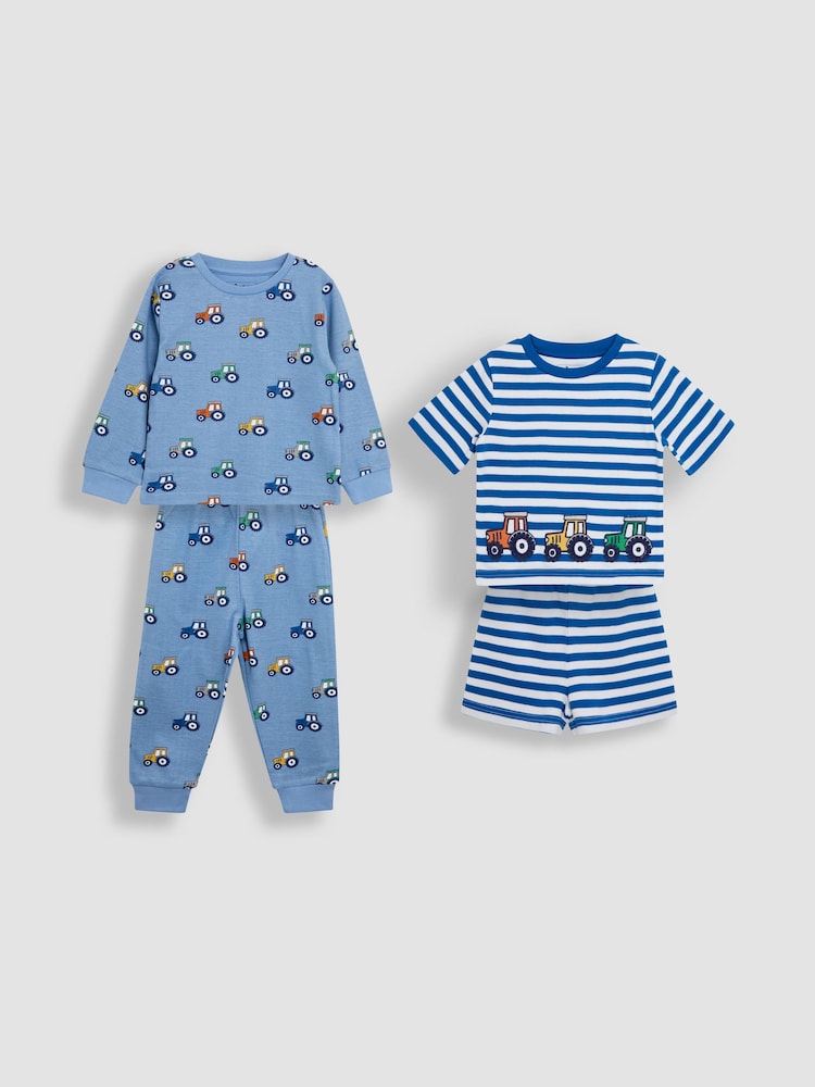 JoJo Maman Bébé Blue 100% Cotton Jersey Pyjamas 2 Pack - Image 1 of 9