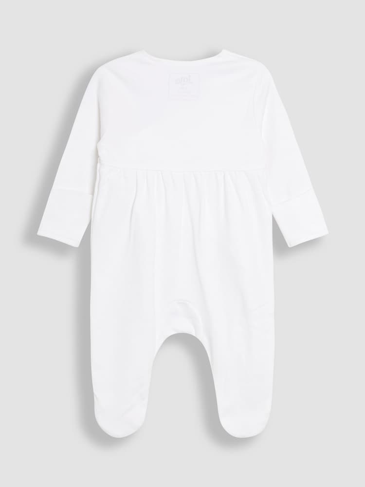 JoJo Maman Bébé White 100% Cotton Cross-Over Sleepsuit - Image 2 of 4 JoJo Maman Bébé White 100% Cotton Cross-Over Sleepsuit - Image 2 of 4