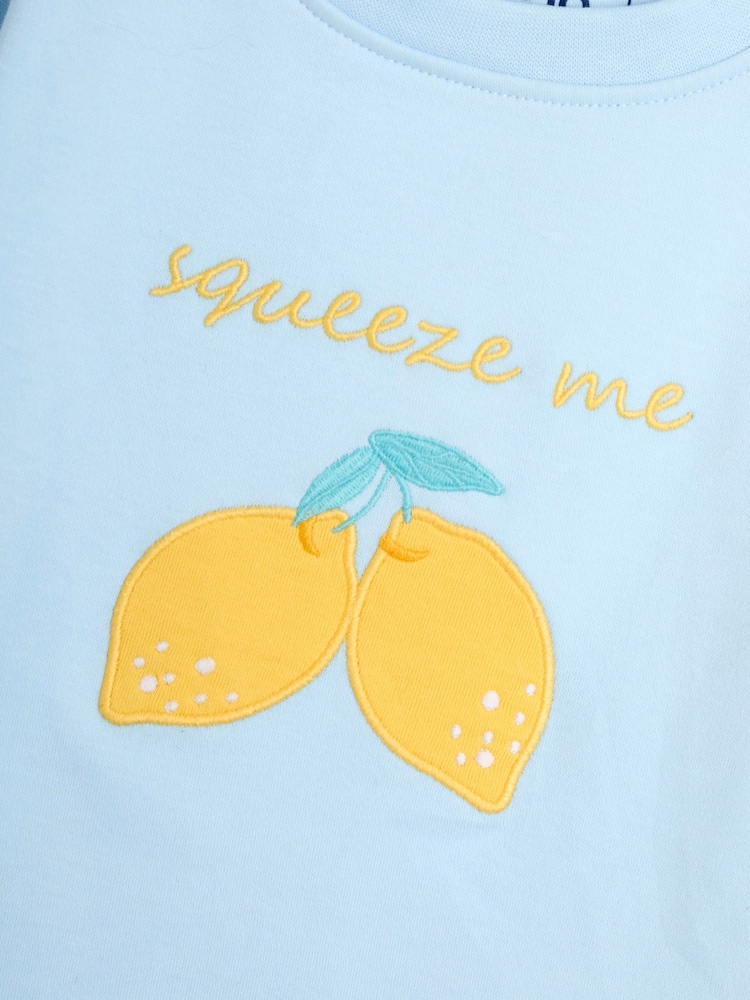 JoJo Maman Bébé Pale Blue Fruit Printed Jersey Pyjamas - Image 3 of 7