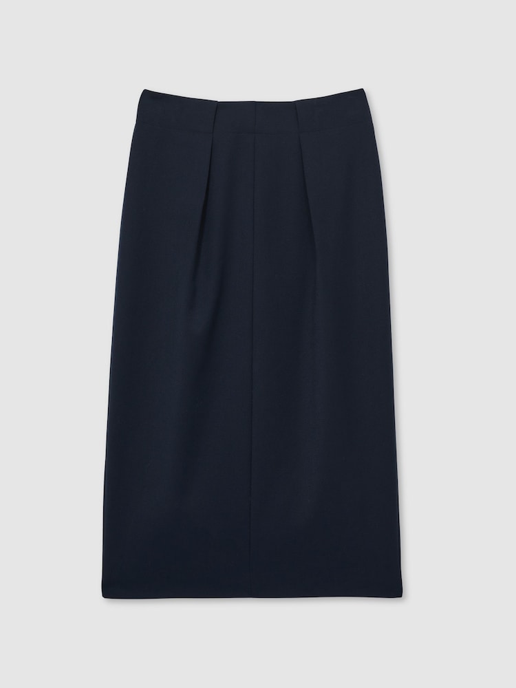 Marineblauw - Reiss Gabi Pleated Crepe Pencil Skirt - Image 2 of 7