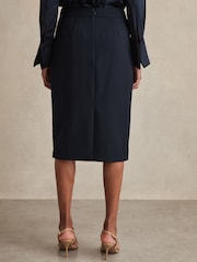 Marineblauw - Reiss Gabi Pleated Crepe Pencil Skirt - Image 5 of 7