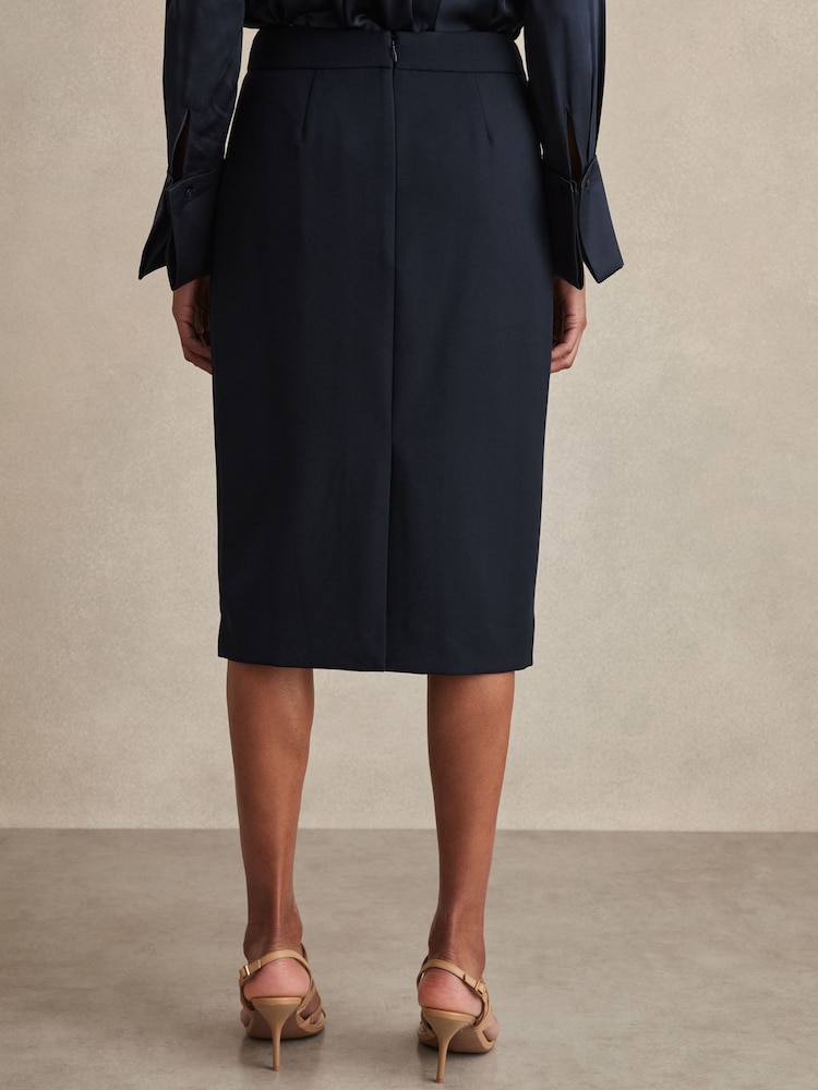 Marineblauw - Reiss Gabi Pleated Crepe Pencil Skirt - Image 5 of 7