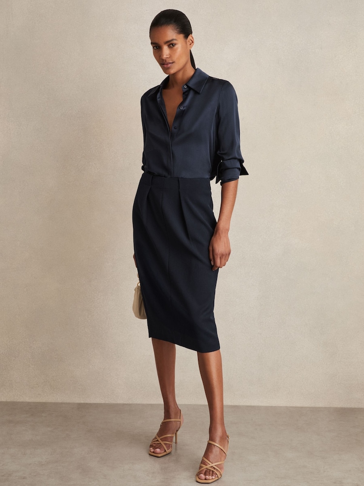 Reiss Navy Gabi Tailored Midi Suit Skirt - Image 1 of 6