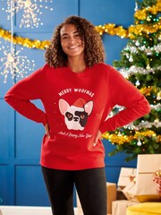 Oakdene Womens Red Personalised Red Dog Breed Christmas Jumper - Image 1 of 2