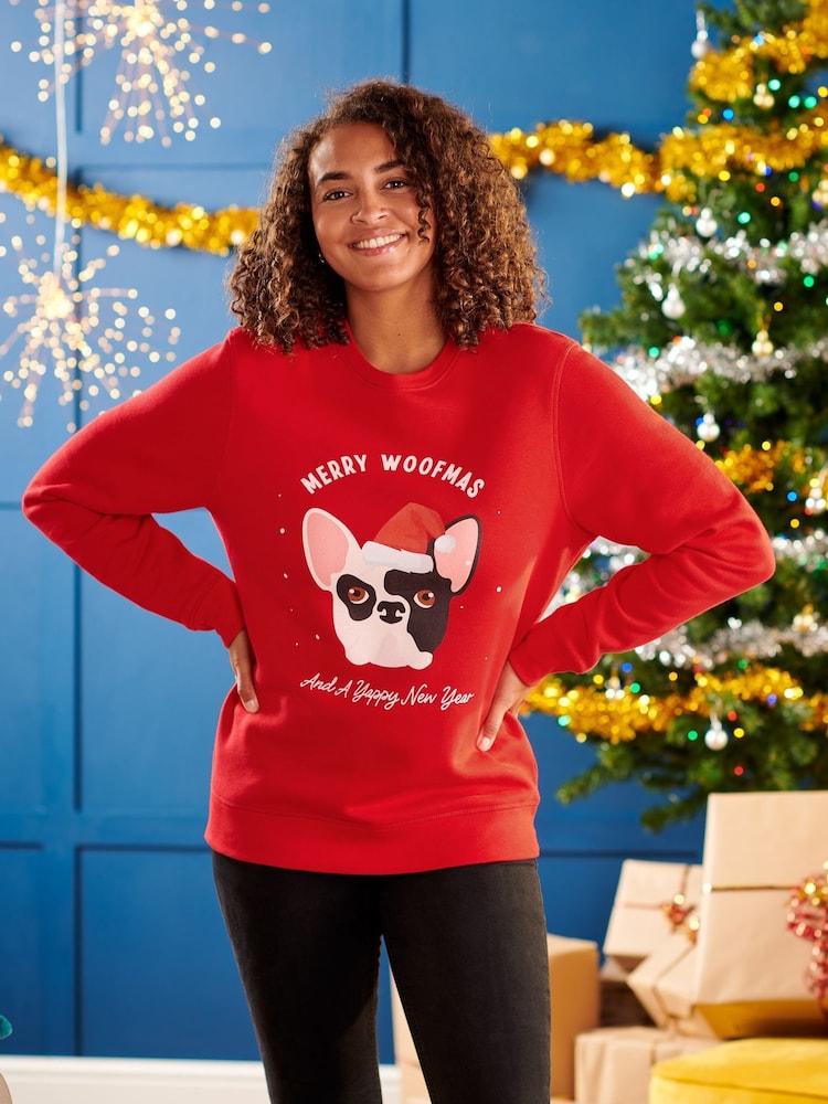 Oakdene Womens Red Personalised Red Dog Breed Christmas Jumper - Image 1 of 2