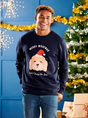 Oakdene Mens Red Personalised Red Dog Breed Christmas Jumper - Image 1 of 2