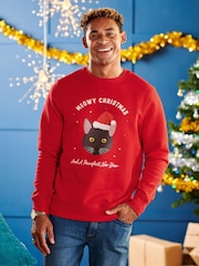 Oakdene Mens Red Personalised Red Cat Breed Christmas Jumper - Image 1 of 2