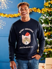 Oakdene Mens Red Personalised Red Cat Breed Christmas Jumper - Image 1 of 2