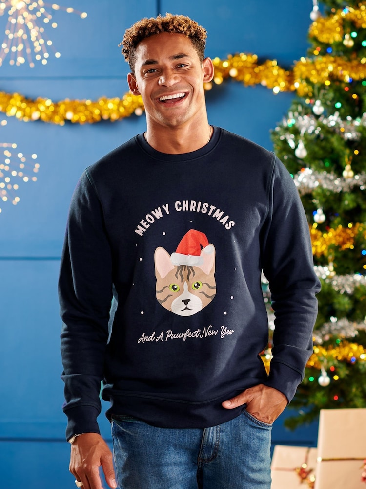 Oakdene Mens Red Personalised Red Cat Breed Christmas Jumper - Image 1 of 2