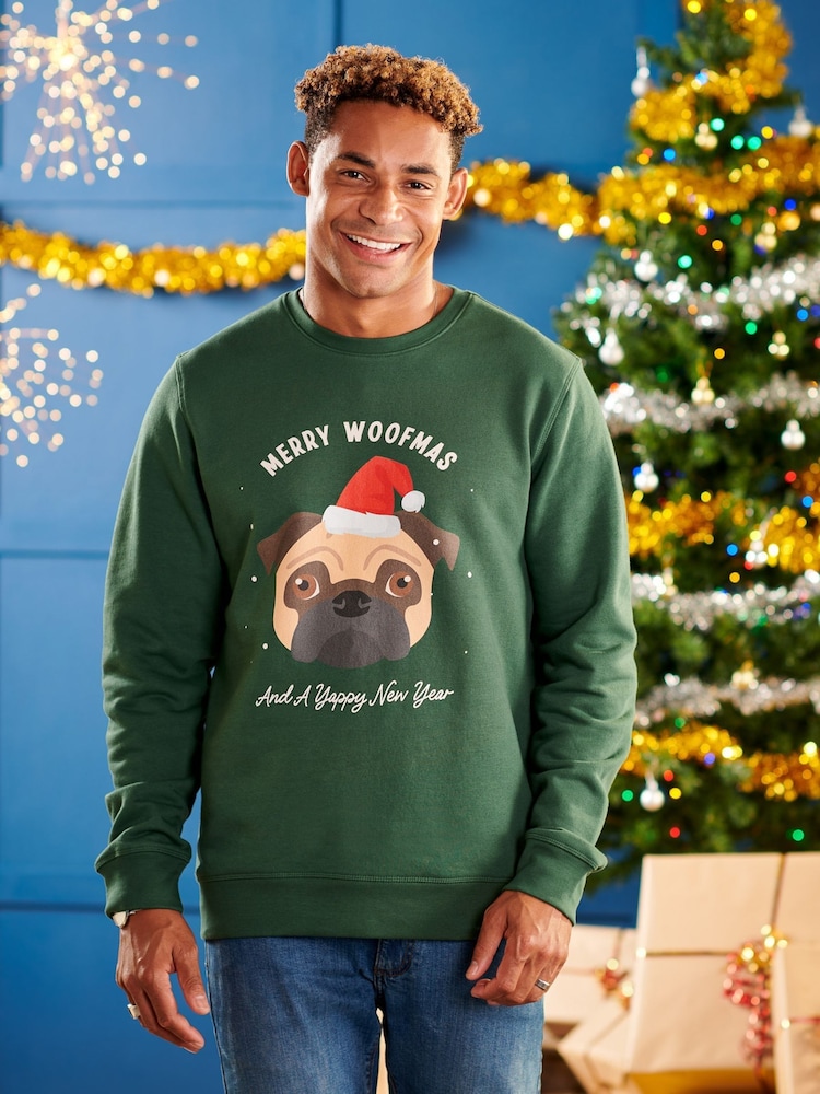 Oakdene Mens Red Personalised Red Dog Breed Christmas Jumper - Image 1 of 2