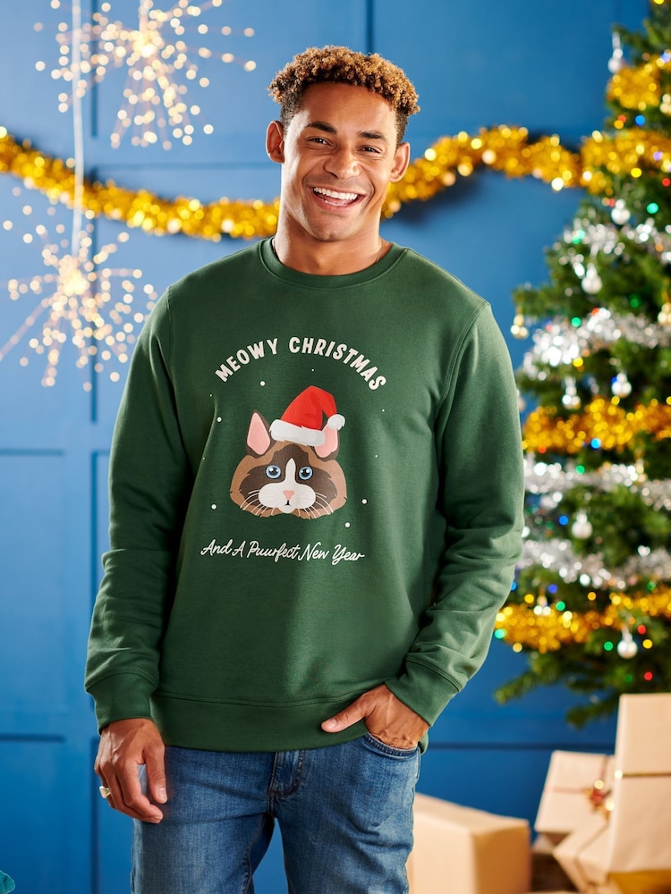 Oakdene Mens Red Personalised Red Cat Breed Christmas Jumper - Image 1 of 2