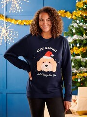 Oakdene Womens Red Personalised Red Dog Breed Christmas Jumper - Image 1 of 2