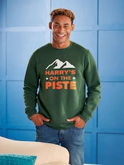 Oakdene Mens Personalised On the Piste Green Christmas Jumper - Image 1 of 2