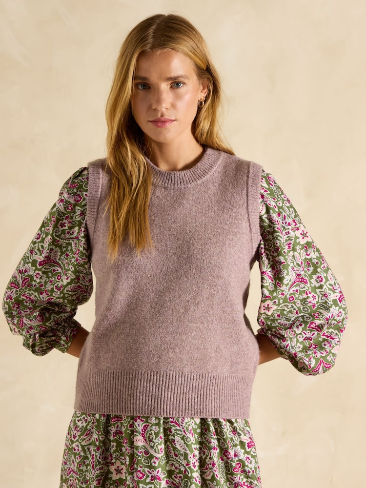 Joules Holly Dusky Pink Regular Fit Knitted Vest - Image 1 of 6