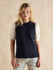Joules Holly Navy Blue Longline Knitted Vest - Image 1 of 6