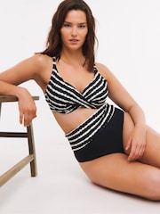 Figleaves Tailor Underwired Non Pad Wrap Plunge Black Bikini Top - Image 1 of 4