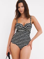Figleaves Tailor Twist Underwired Bandeau Tummy Control Longer Length Black Swimsuit - Image 1 of 4