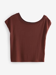 Brown Rust Asymmetric Draped Off The Shoulder Top - Image 5 of 7