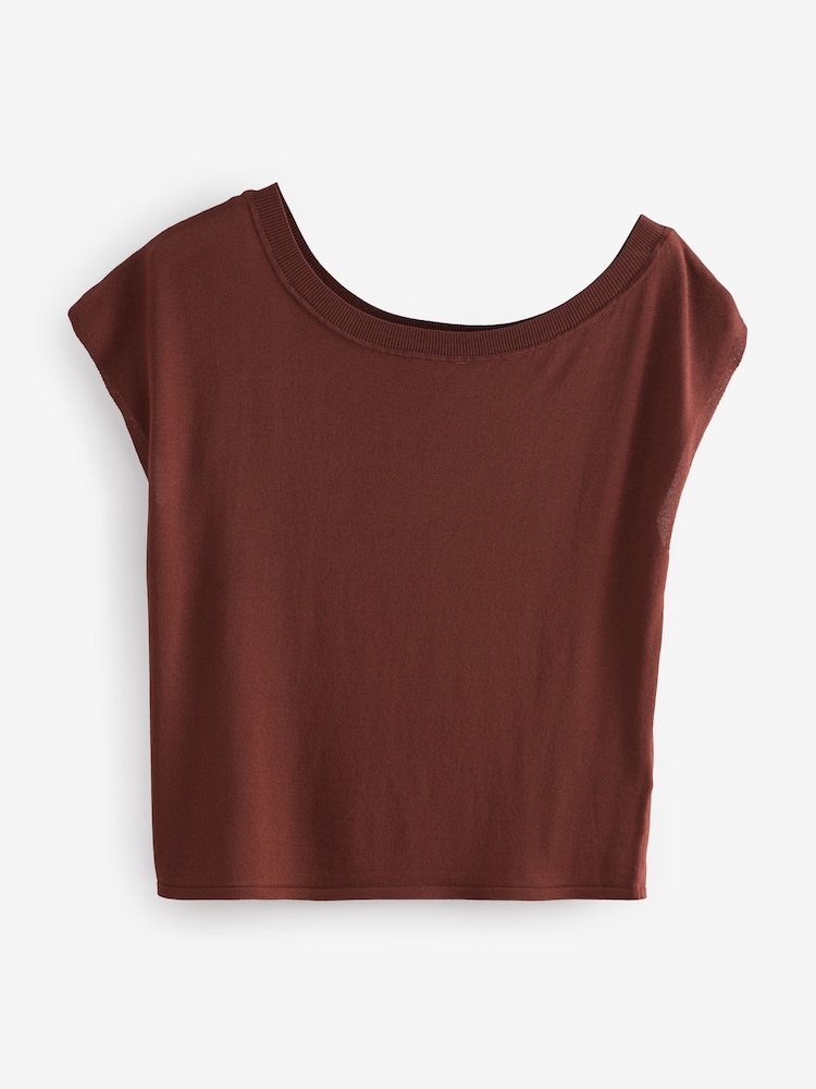 Brown Rust Asymmetric Draped Off The Shoulder Top - Image 5 of 7
