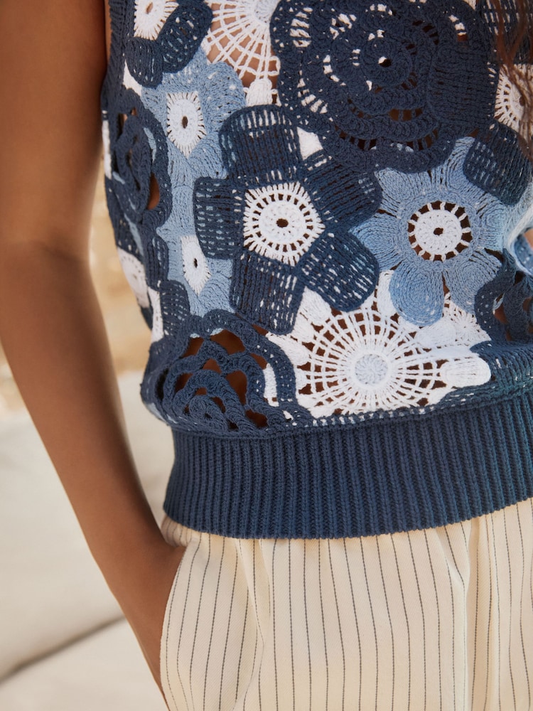 Blue Floral Crochet Tank - Image 4 of 8