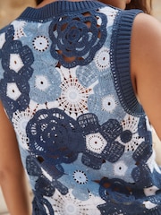 Blue Floral Crochet Tank - Image 5 of 8