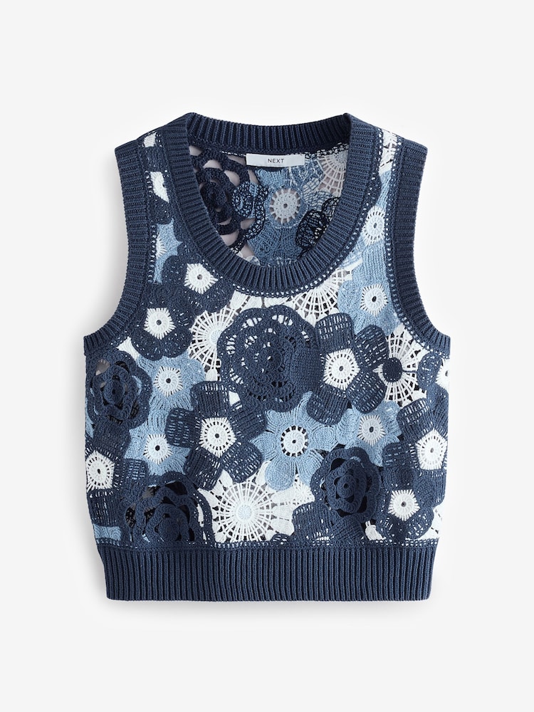 Blue Floral Crochet Tank - Image 6 of 8