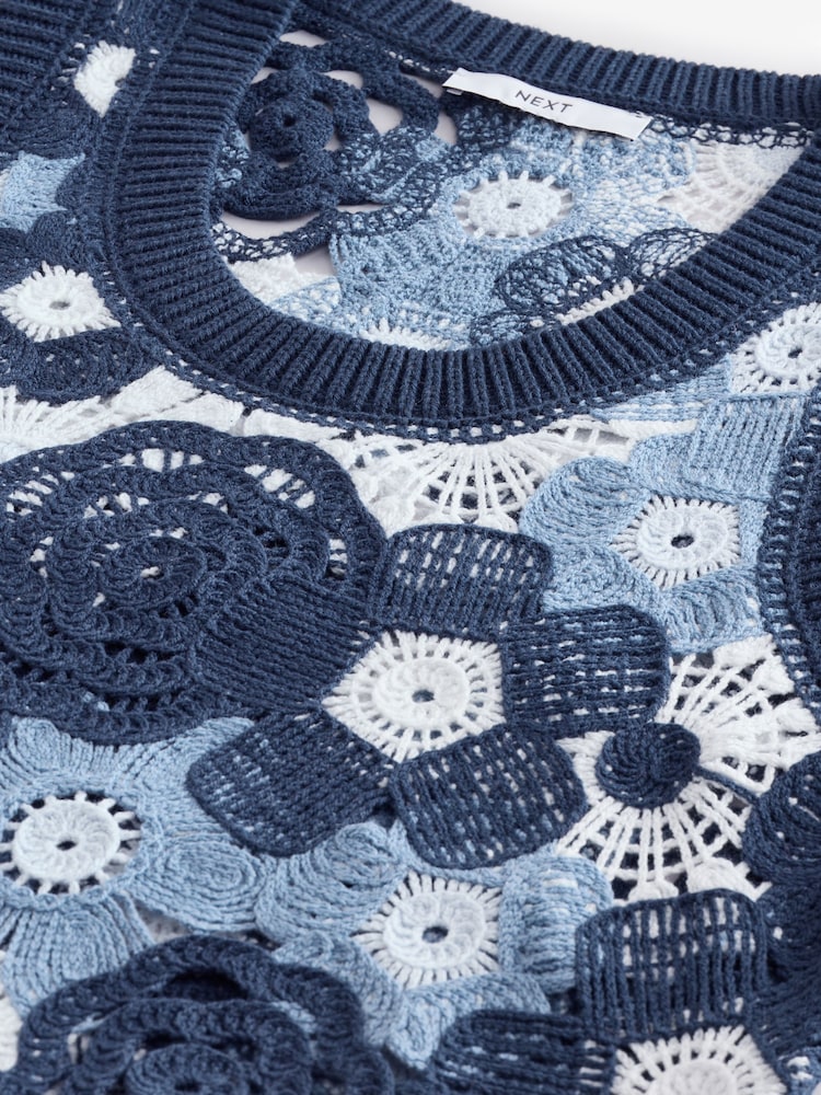 Blue Floral Crochet Tank - Image 8 of 8