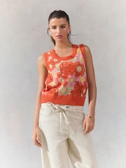 Orange Pink Floral Crochet Tank - Image 1 of 7