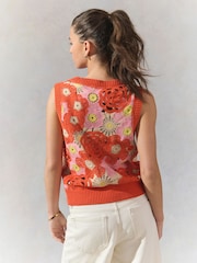 Orange Pink Floral Crochet Tank - Image 2 of 7