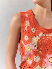 Orange Pink Floral Crochet Tank - Image 4 of 7