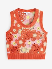 Orange Pink Floral Crochet Tank - Image 5 of 7