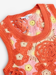 Orange Pink Floral Crochet Tank - Image 7 of 7