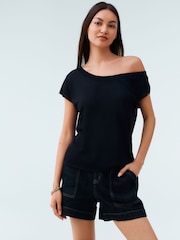 Azul marino - Asymmetric Draped Off The Shoulder Top - Imagen 1 de 8