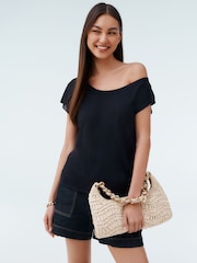 Azul marino - Asymmetric Draped Off The Shoulder Top - Imagen 2 de 8