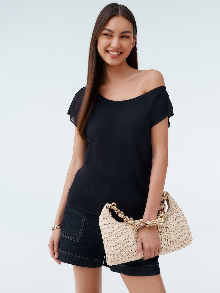 Azul marino - Asymmetric Draped Off The Shoulder Top - Imagen 2 de 8