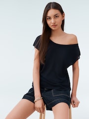 Azul marino - Asymmetric Draped Off The Shoulder Top - Imagen 3 de 8