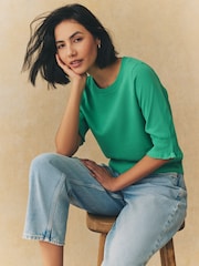 Verde intenso - Short Sleeve Crew Neck T-Shirt With Frill Edge Detail - Imagen 1 de 6