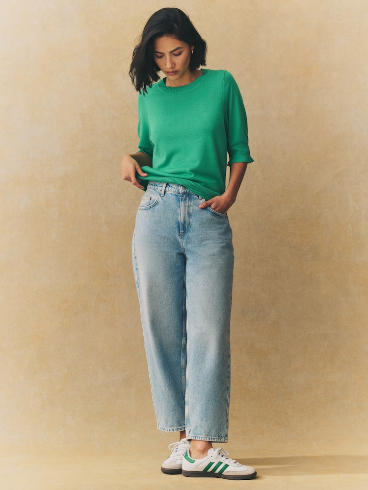 Verde intenso - Short Sleeve Crew Neck T-Shirt With Frill Edge Detail - Imagen 2 de 6