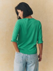 Verde intenso - Short Sleeve Crew Neck T-Shirt With Frill Edge Detail - Imagen 3 de 6