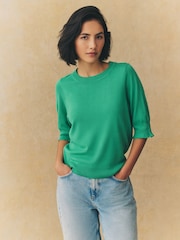 Verde intenso - Short Sleeve Crew Neck T-Shirt With Frill Edge Detail - Imagen 4 de 6