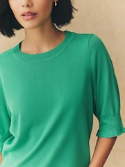 Verde intenso - Short Sleeve Crew Neck T-Shirt With Frill Edge Detail - Imagen 5 de 6