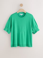 Green Bright Short Sleeve Crew Neck T-Shirt With Frill Edge Detail - Image 7 of 9