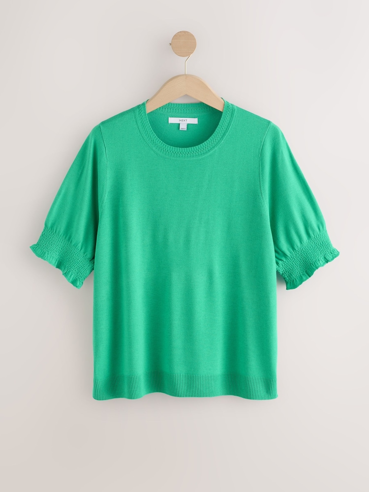 Green Bright Short Sleeve Crew Neck T-Shirt With Frill Edge Detail - Image 7 of 9