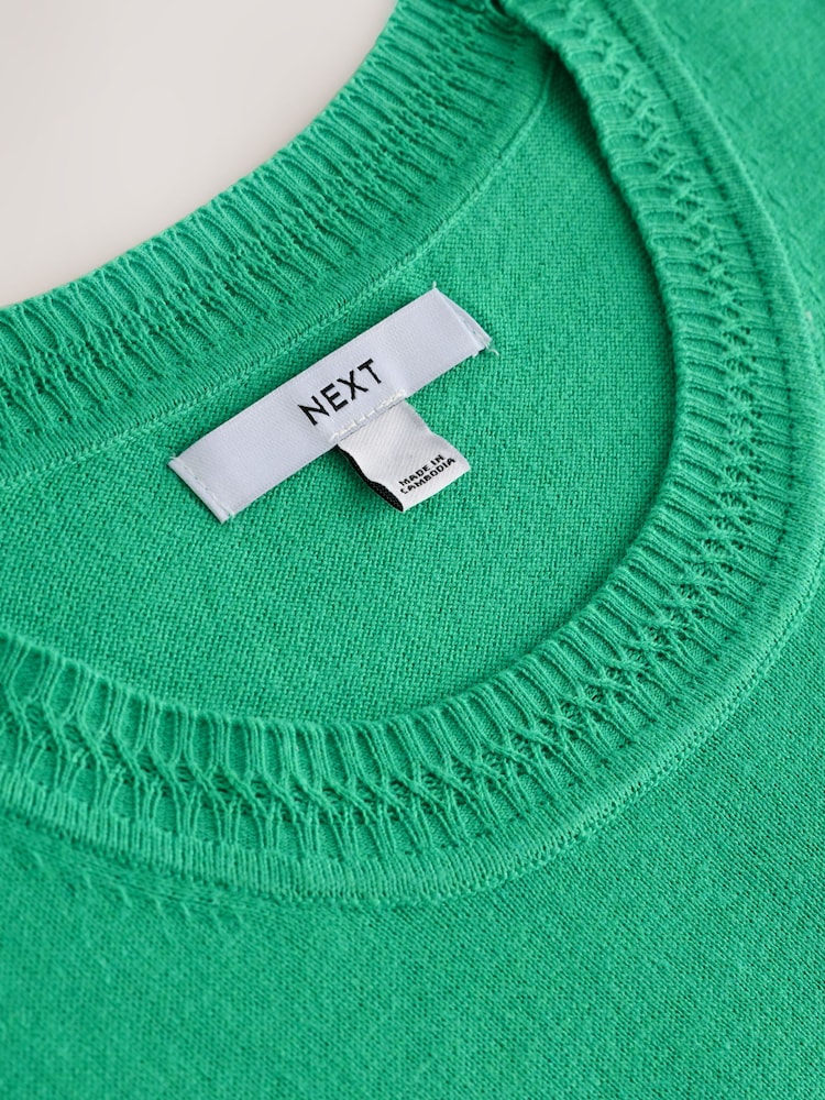 Green Bright Short Sleeve Crew Neck T-Shirt With Frill Edge Detail - Image 8 of 9