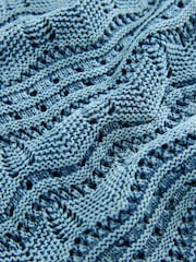 Blue Chambray 100% Cotton Wave Stitch Button Crochet Tank Vest - Image 6 of 7
