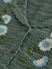 Green Khaki 100% Cotton Crochet Embroidered Floral Button Up Shirt - Image 8 of 8
