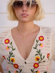White Ecru 100% Cotton Crochet Embroidered Floral Button Up Shirt - Image 4 of 8