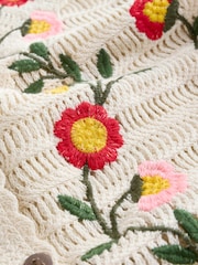 White Ecru 100% Cotton Crochet Embroidered Floral Button Up Shirt - Image 7 of 8