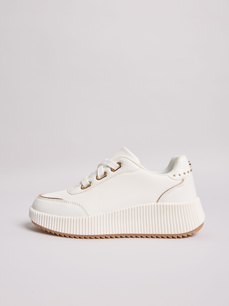 Lipsy White Flat Chunky Flatform Lace Up Trainers - Image 5 of 5